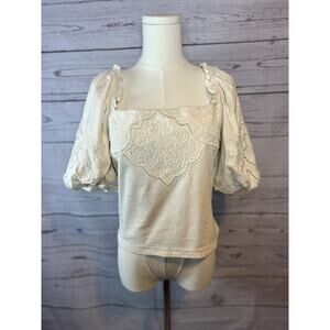 Express Off Shoulder Embroidered Boho Puff Sleeve Top Size L